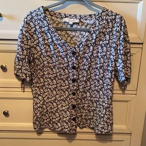 LOFT Floral Button Up Peplum Top